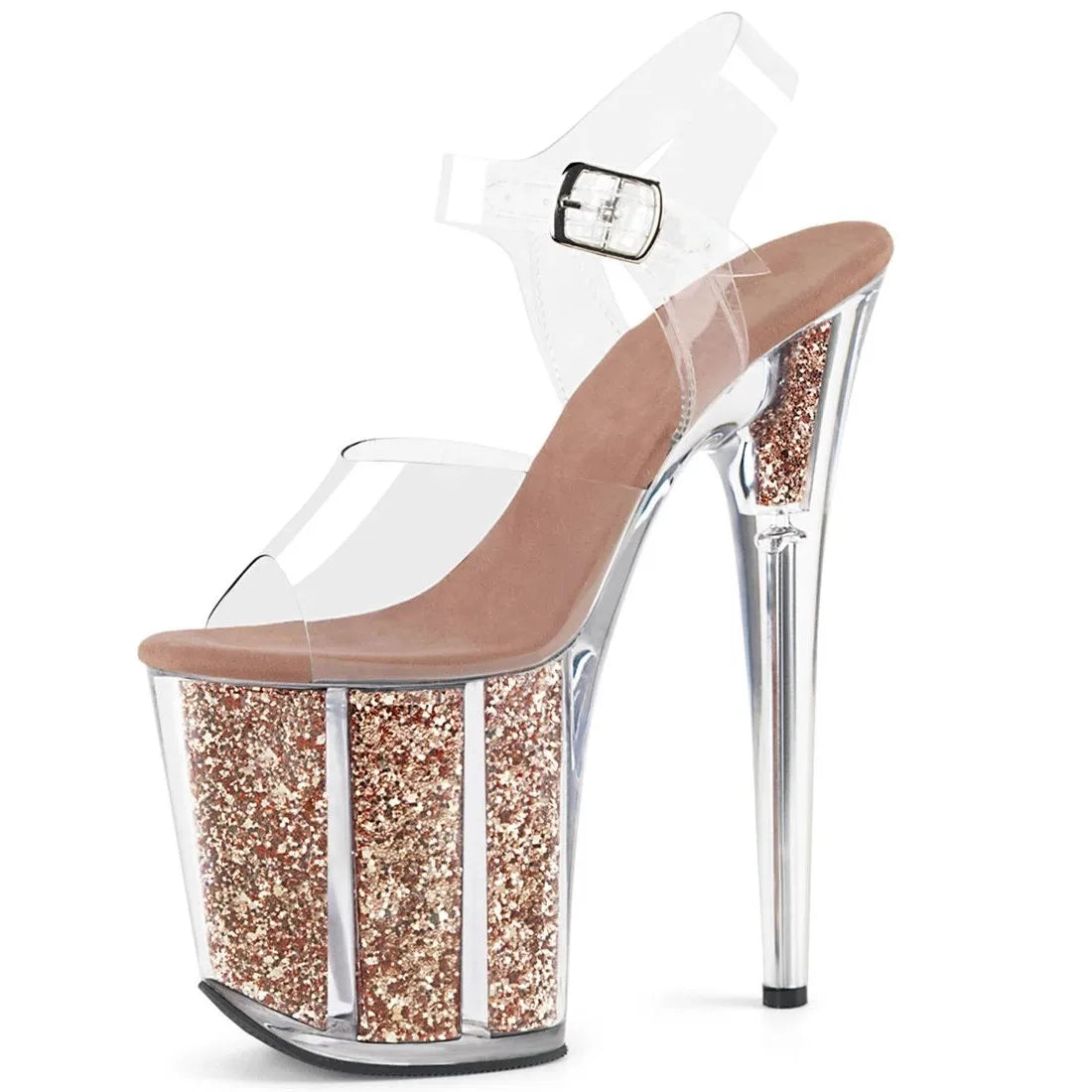 Summer Crystal PVC Women's Shoes Steel Pipe Dance Sandals 20CM Thin High Heels Stiletto Plus Size Sequins Platforms Pumps