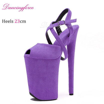 Dancingforce 9Inch/23cm Pole Dance Shoes Suede Platform Party High Heels Stripper Heel Shoes Women Modern Sandals