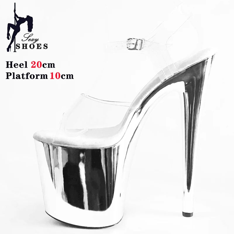 Purple 20cm/8 inch High Heel Sandals Transparent upper Electroplated Stiletto Heels Pole Dancing Sandals for Women Shoes Party