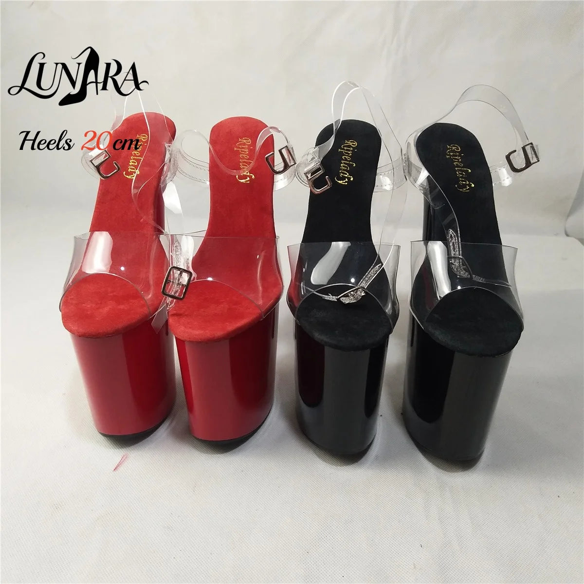 Womens 20cm/8Inch Red Clear Ankle Strap Buckle Open Toe Platform Stilettos Sandals Exotic Stripper shoes Nightclubs Rave Parties