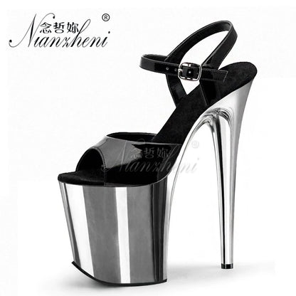 8 Inches High Heels Sexy Fetish transparent Gold 10-12Big Size 20cm Sandals Exotic platform pole Dance Stripper Dress Queen club