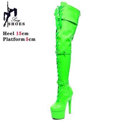 New Punk Fetish Shoes Over-the-Knee Thigh Boots 15CM Ultra High Heels Stripper Platform Long Boots Women Pole Dance Modern Boots