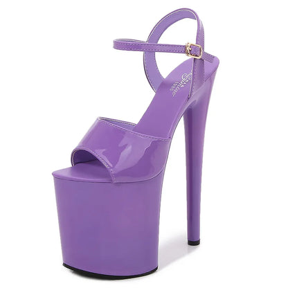 Patent Leather 20cm Platform Sandals Stiletto High Heels Sexy Sandals Women Pole Dancing Shoes Nightclub Sandals Plus Size 34-45