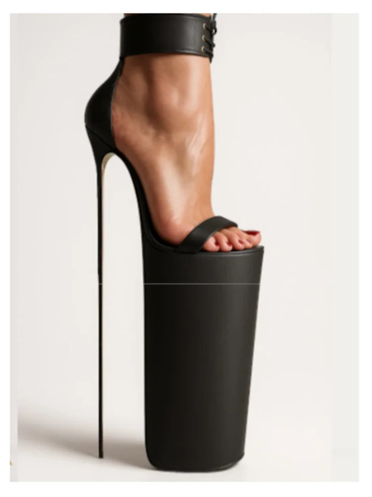 Black Lace Up Hollow Platform Sandals Thin High Heel Sexy Fashionable Cool Summer Casual Big Size Woman Shoes Zapatillas Mujer