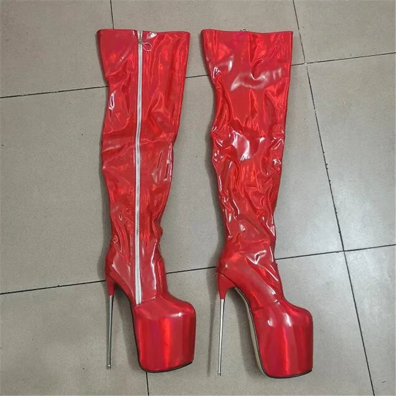 SDTRFT Ladylik SM Shoes Pole Dancing 20cm Thin Heels Stilettos Over The Knee Long Boots Platform Women Pumps Printed Botas Mujer