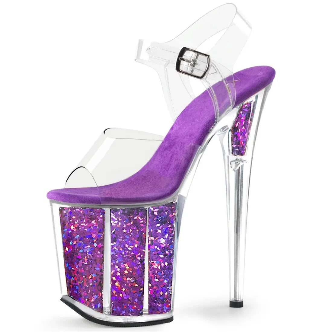 Summer Crystal PVC Women's Shoes Steel Pipe Dance Sandals 20CM Thin High Heels Stiletto Plus Size Sequins Platforms Pumps