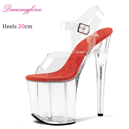 20cm 8Inches Stripper Crossdressing Crystal Transparent Sandals Platform Pole Dancing Wedding Shoes High Heel Lady Fashion Sex