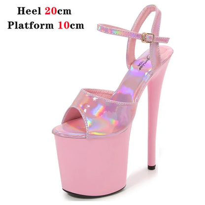 Women Shoes Heel Sexy Super High Pole Dance Party High Heels Sandals Platform Wedding Pumps Peep Toe Stripper Heels Silver