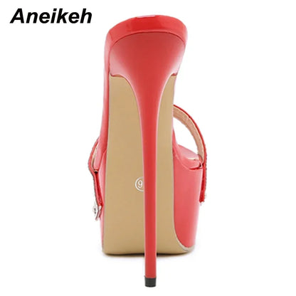 Aneikeh Sexy Platform Bling Ultra High Mules Slippers PU Slides Adult New Fashion Women's Shoes Summer Rome Classics Polka Dot