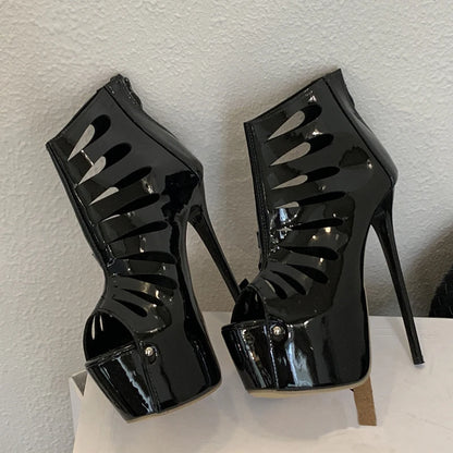 Liyke Black Women Sexy Peep Toe Party Stripper Pole Dance Shoes Fashion Zip Ankle Boots Super High Heels Platform Booties Female