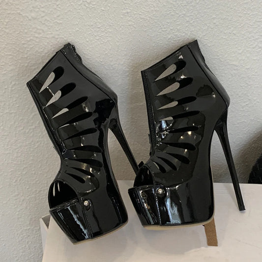 Liyke Black Women Sexy Peep Toe Party Stripper Pole Dance Shoes Fashion Zip Ankle Boots Super High Heels Platform Booties Female