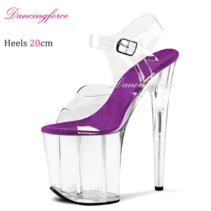 20cm 8Inches Stripper Crossdressing Crystal Transparent Sandals Platform Pole Dancing Wedding Shoes High Heel Lady Fashion Sex