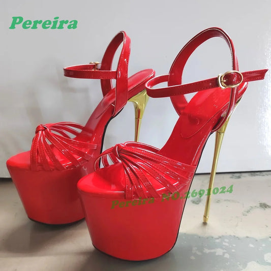 Red Twist Knot Platform Pole Dancing Shoes Open Toe Cut Out Stiletto High Heels Women's Sandals Slingback Buckled Nightclub Shoe