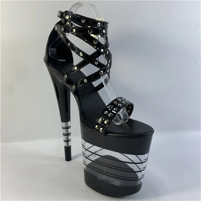 New Rivet Roman Stripping Shoes 8 Inch Heels 20CM Open Toe Platform Exotic Punk Pole Dance Shoes Women Sandals Nightclub banquet