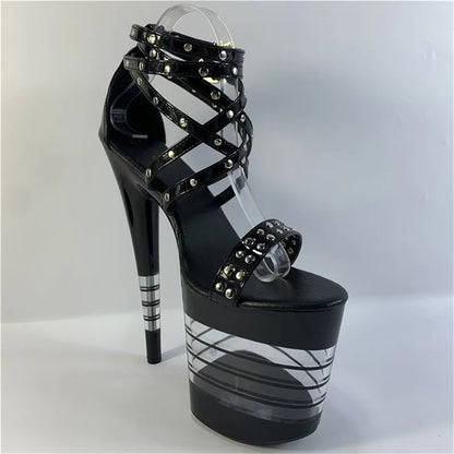 New Rivet Roman Stripping Shoes 8 Inch Heels 20CM Open Toe Platform Exotic Punk Pole Dance Shoes Women Sandals Nightclub banquet