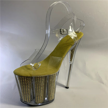 20 cm sexy transparent platform sequined decoration, 8 inch stiletto banquet nightclub shoes/pole dancing model sandals