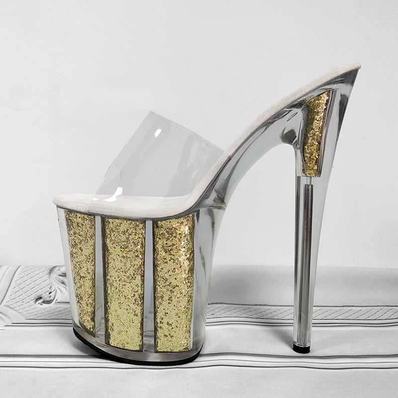 8 Inches Strip Platform Slippers Pole Dance Thin Heels Nightclub Models Women exotic CrossDress Party Rhinestone Peep Toe walk