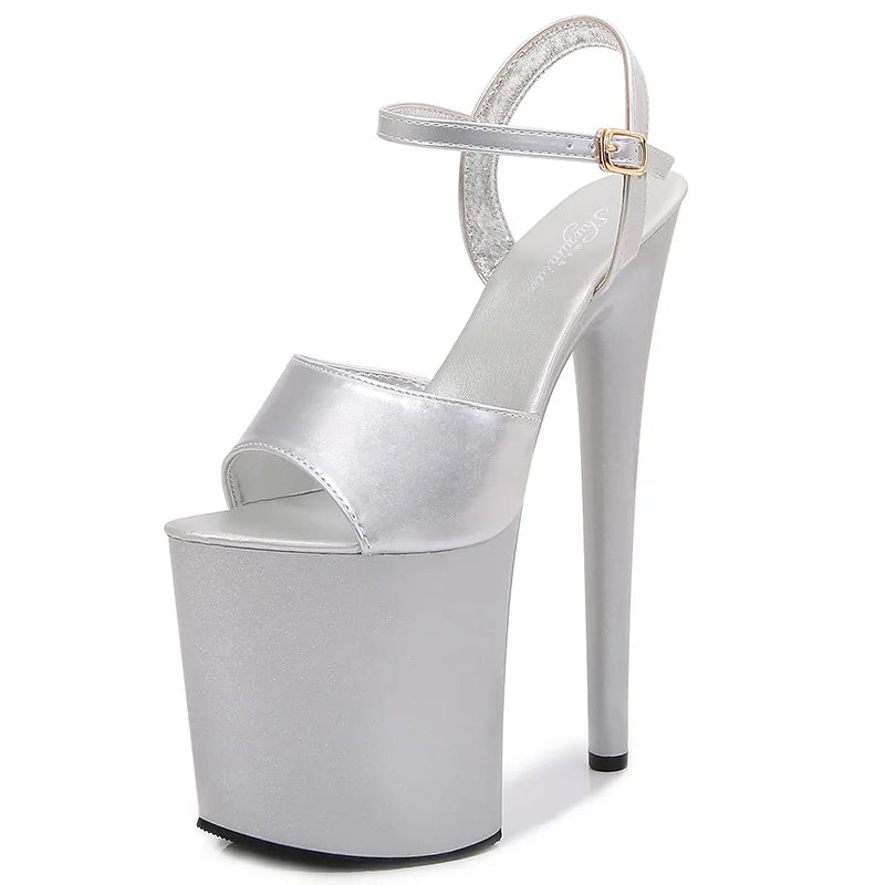 Patent Leather 20cm Platform Sandals Stiletto High Heels Sexy Sandals Women Pole Dancing Shoes Nightclub Sandals Plus Size 34-45