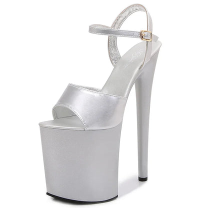 Patent Leather 20cm Platform Sandals Stiletto High Heels Sexy Sandals Women Pole Dancing Shoes Nightclub Sandals Plus Size 34-45