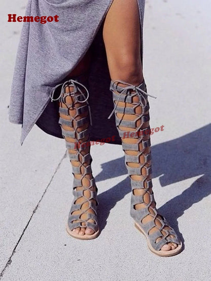Brown Cut Out Sandals Lace-Up Peep Toe Flat with Women's Sandal Boots Cross Strappy Summer Slingback Shoes Luxury Solid Sexy