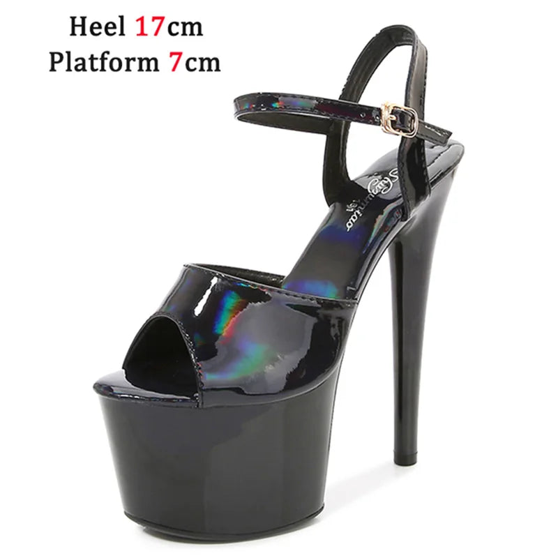Women Shoes Heel Sexy Super High Pole Dance Party High Heels Sandals Platform Wedding Pumps Peep Toe Stripper Heels Silver