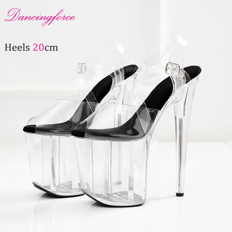 20cm 8Inches Stripper Crossdressing Crystal Transparent Sandals Platform Pole Dancing Wedding Shoes High Heel Lady Fashion Sex