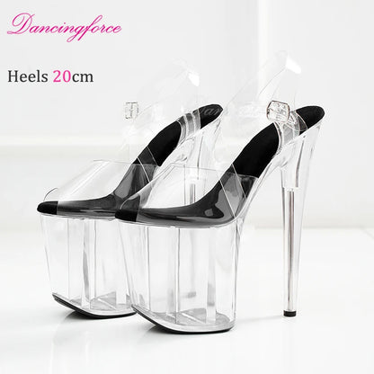20cm 8Inches Stripper Crossdressing Crystal Transparent Sandals Platform Pole Dancing Wedding Shoes High Heel Lady Fashion Sex