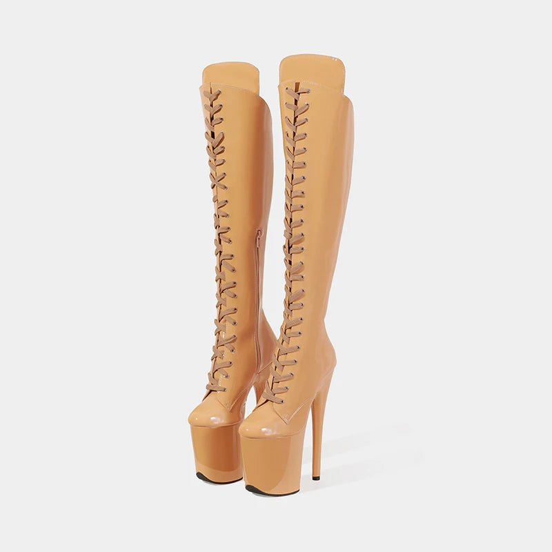 LAIJIANJINXIA New 20CM/8Inch PU Upper Women's Platform Party High Heels Modern Knee-High Boots Pole Dance Shoes 714