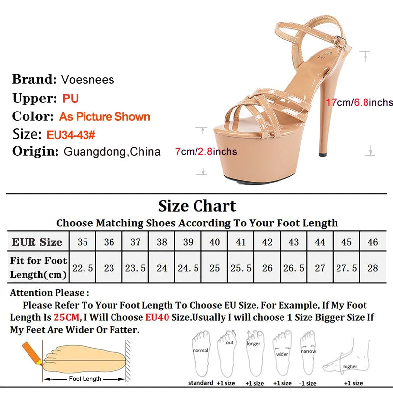 17CM Sexy Cross Band Sandals For Women Nightclub Club Plus Size Thick Platform Exotic High Heels Summer Pole Dance Shoes Mujer