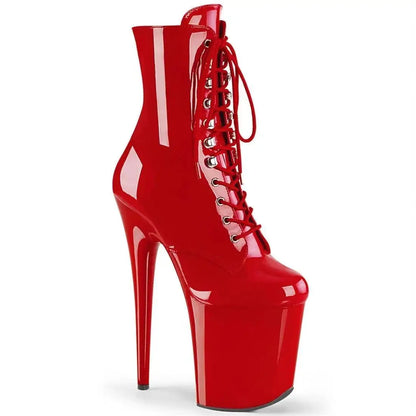 New INS Style 20CM Extreme High Heels Platform Boots Lace Up Sexy Pole Dancing Ankle Boots for Women Side Zip Botas Para Mujer