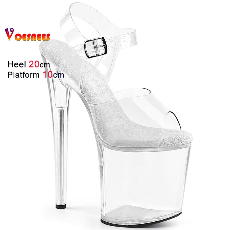 15cm 17cm 20CM High Heels Women's Sandals Anti-Skid Sexy Pole Dance Shoes Thin Heel Transparent Platform Female Party Sandals