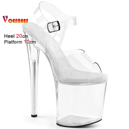 15cm 17cm 20CM High Heels Women's Sandals Anti-Skid Sexy Pole Dance Shoes Thin Heel Transparent Platform Female Party Sandals