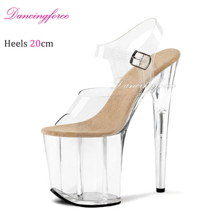 20cm 8Inches Stripper Crossdressing Crystal Transparent Sandals Platform Pole Dancing Wedding Shoes High Heel Lady Fashion Sex