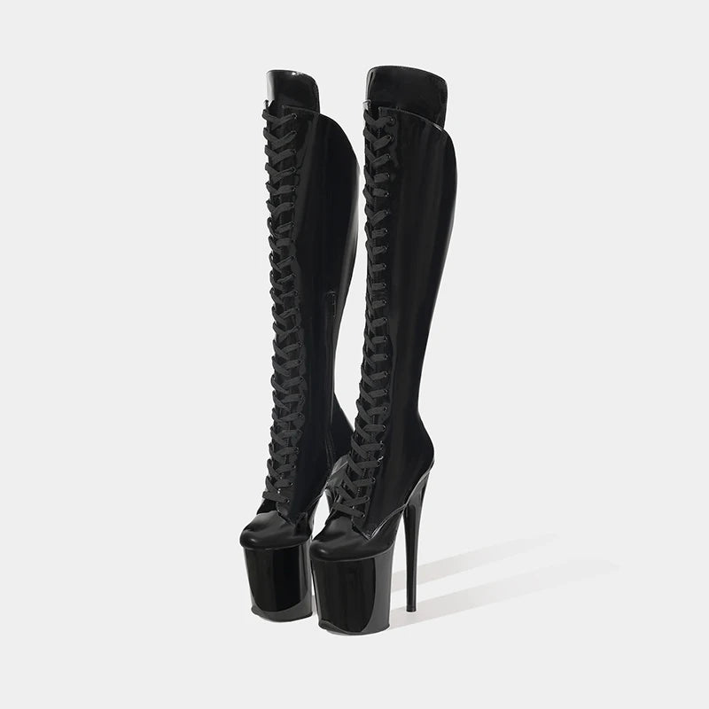 LAIJIANJINXIA New 20CM/8Inch PU Upper Women's Platform Party High Heels Modern Knee-High Boots Pole Dance Shoes 714