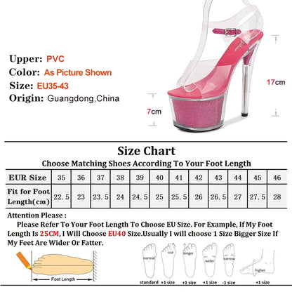 High Heel 17cm Model Show Night Club Fun Women Sandals Pole Dancing Shoes Sequined Platform Practice Performance Dancing Shoes