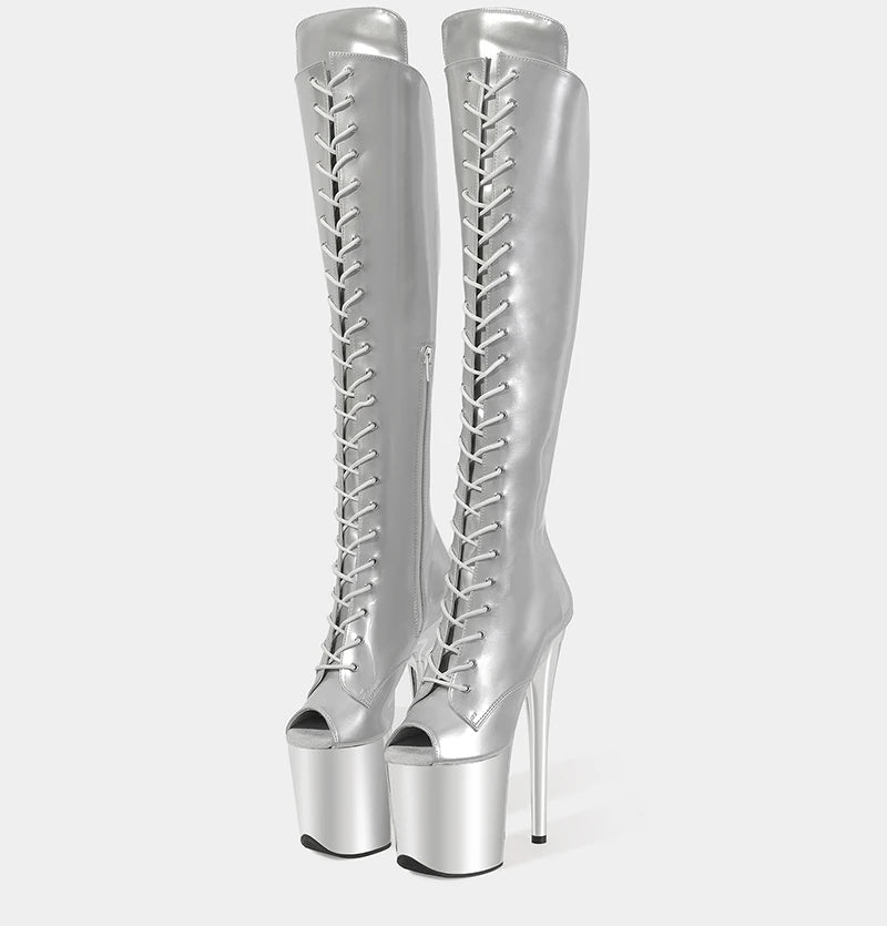 LAIJIANJINXIA New 20CM/8Inch PU Upper Women's Platform Party High Heels Modern Knee-High Boots Pole Dance Shoes 714