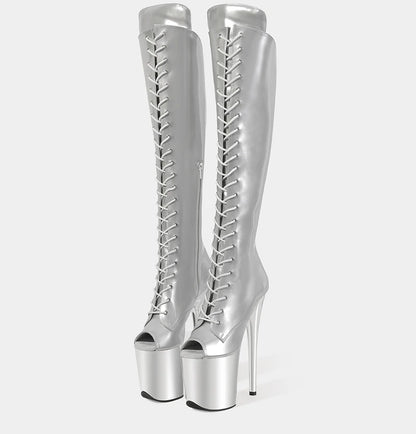 LAIJIANJINXIA New 20CM/8Inch PU Upper Women's Platform Party High Heels Modern Knee-High Boots Pole Dance Shoes 714
