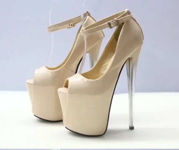2024 Ultra-high skinny heels 22cm patent skin fish mouth 19cm single shoe runway sexy big size women's shoes sky high 34-43yards