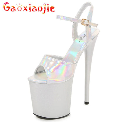 Women Shoes Heel Sexy Super High Pole Dance Party High Heels Sandals Platform Wedding Pumps Peep Toe Stripper Heels Silver