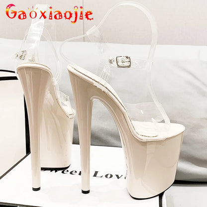 Platform Women's Sandals 20cm Ultra-high Heel Transparent Sexy Heels Stage Show Dress Shoes Crystal Women's Fine Heels Pumps
