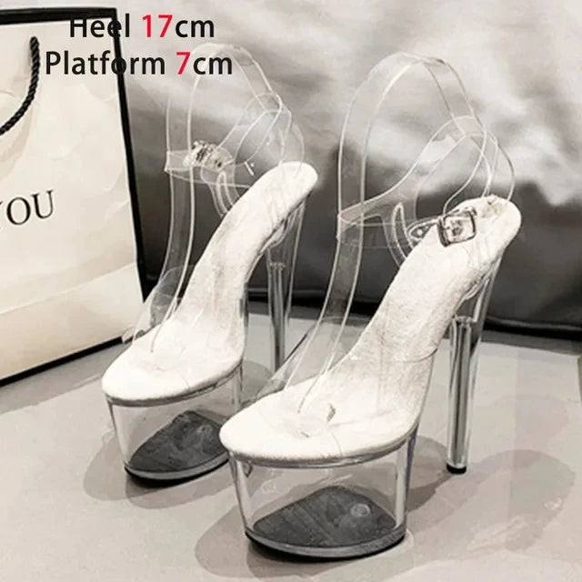 High-quality 17CM/7inches Women Sandals Stripper High Heel Shoes Transparent Platform Glitter Stiletto Pole Dance Shoes Wedding - Grande Heels