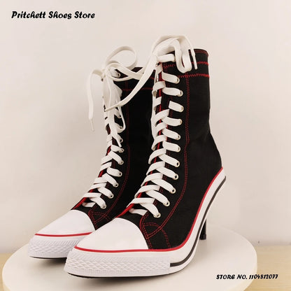 Women's Sports Style Sneaker Booties Spring Autumn Trending Street Style Shoes Pointed Toe Thin High Heels Lace-up Ankle Boots