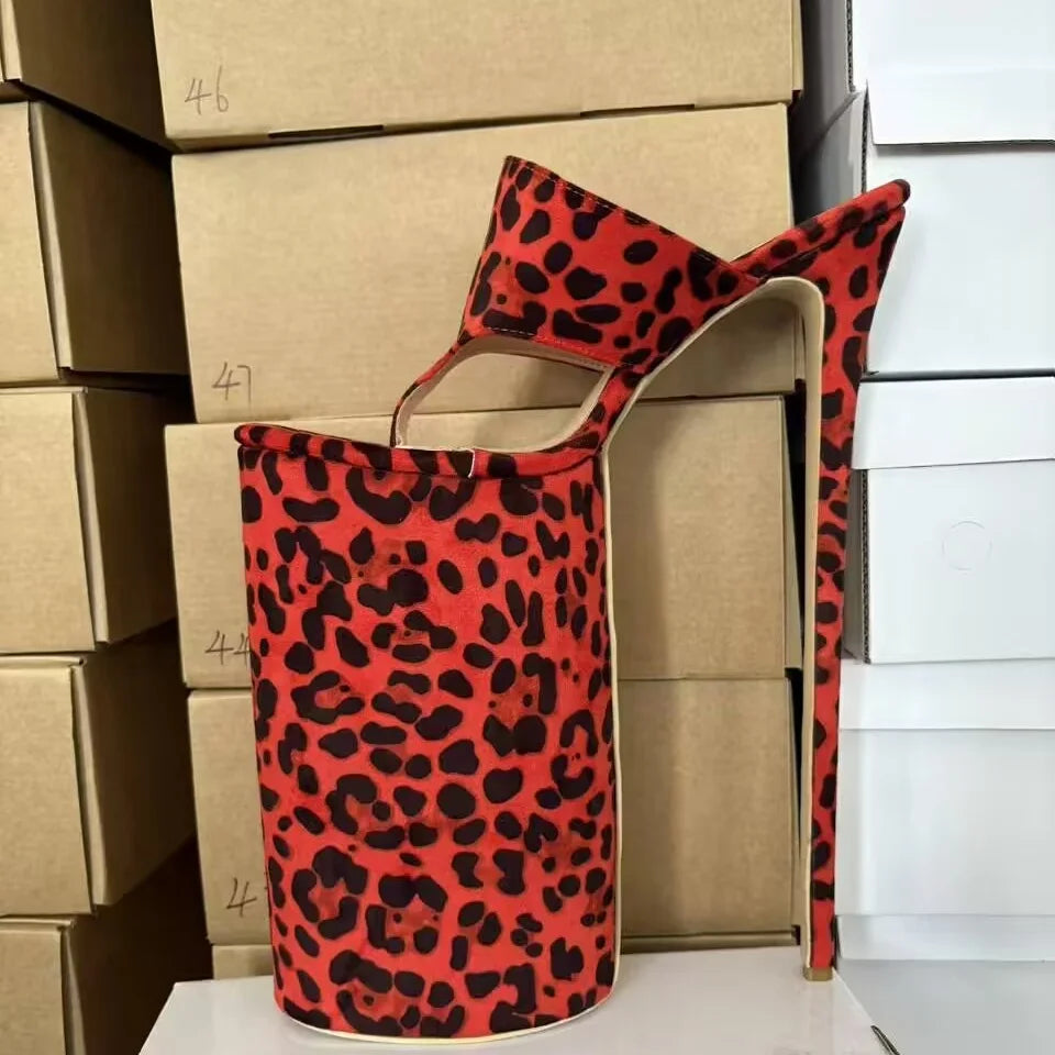 Leopard Slip On Hollow Platform Sandals Pointed Toe Thin High Heel Fashion Summer Casual Big Size Woman Shoes Zapatillas Mujer