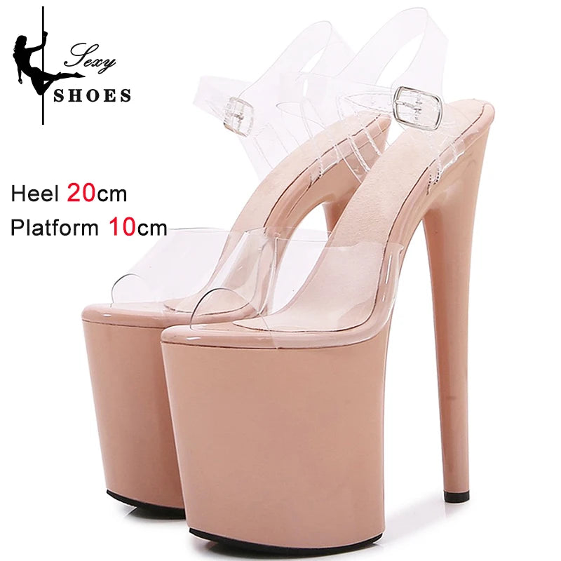 Crystal Rransparent High Stripper Heeled Platform Sandals Bride Gothic 8Inches Nightclub Pole Dance Shoes Peep Toe Zapatos Mujer