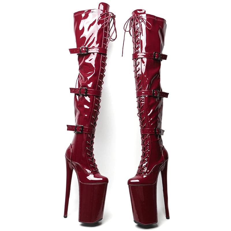 Leecabe  26CM/10inches patent  PU Upper exotic High Heel platform party stripper heel Pole Dance boots