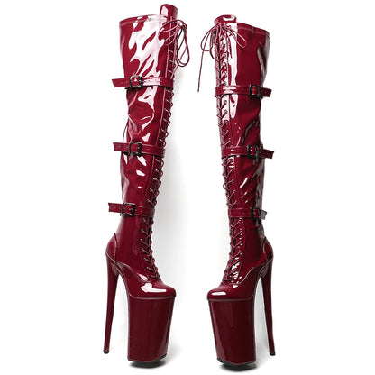Leecabe  26CM/10inches patent  PU Upper exotic High Heel platform party stripper heel Pole Dance boots
