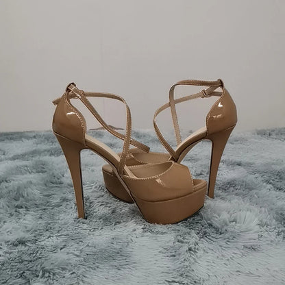 LOSLANDIFEN Women Sandals 14CM Platform Pole Dance Shoes Stripper High Heels Sexy Ankle Strap Sandal Open Toe Party Dress Shoes