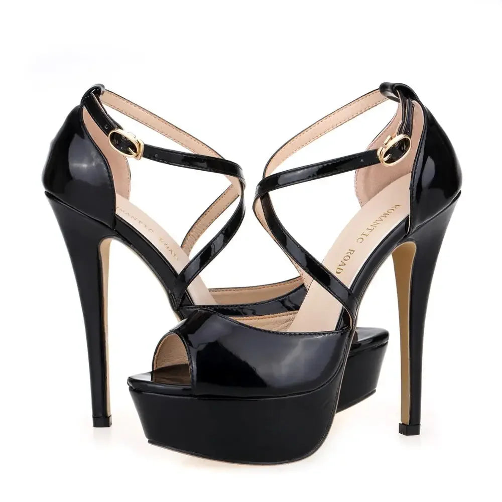 LOSLANDIFEN Women Sandals 14CM Platform Pole Dance Shoes Stripper High Heels Sexy Ankle Strap Sandal Open Toe Party Dress Shoes