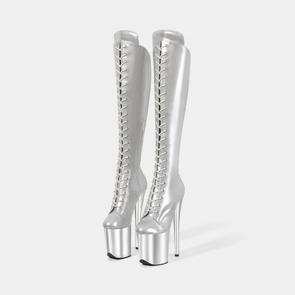 LAIJIANJINXIA New 20CM/8Inch PU Upper Women's Platform Party High Heels Modern Knee-High Boots Pole Dance Shoes 714