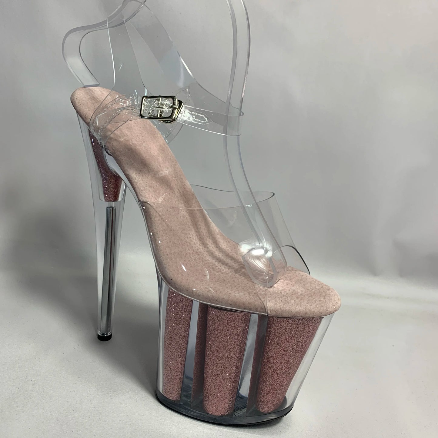 20 cm sexy transparent platform sequined decoration, 8 inch stiletto banquet nightclub shoes/pole dancing model sandals